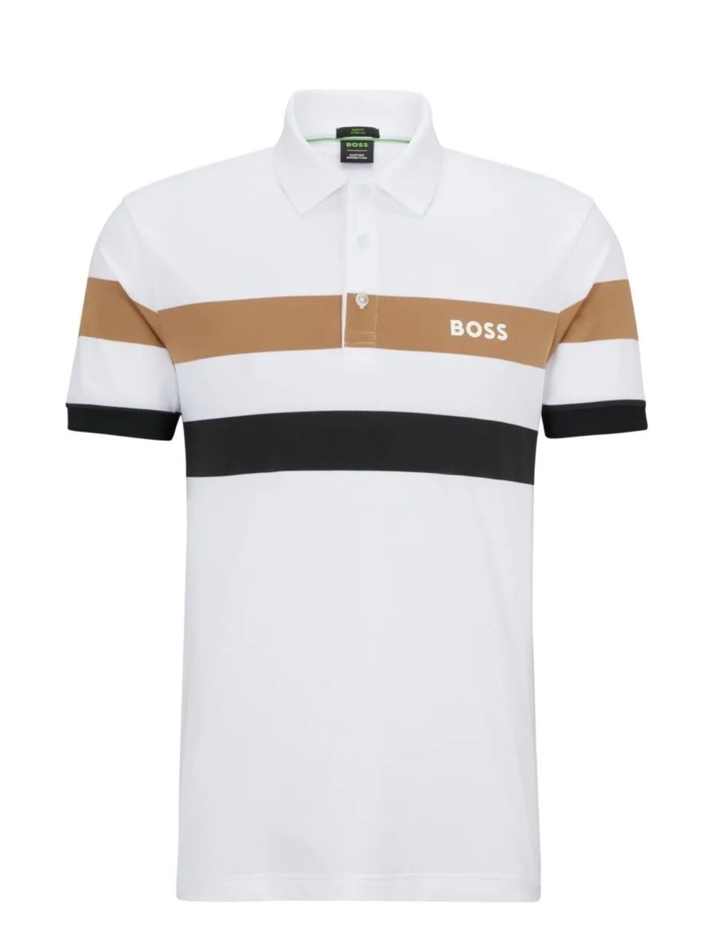 BOSS White Polo with Tan and Black Stripes